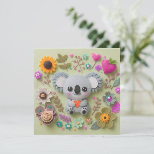 Blumenkoala mit Herz Feiertagskarte (Stehend Vorderseite)