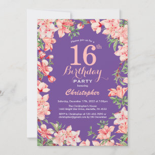 Blumenkohl 16. Geburtstag Rosa Blume Lila Violett Einladung