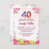 Blumenkohl 40. Geburtstag - Elegante Pastelle 40 J Einladung (Vorne/Hinten)