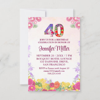 Blumenkohl 40. Geburtstag - Elegante Pastelle 40 J Einladung