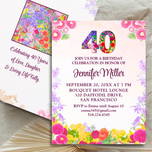 Blumenkohl 40. Geburtstag - Elegante Pastelle 40 J Einladung