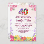Blumenkohl 40. Geburtstag - Elegante Pastelle 40 J Einladung (Vorne/Hinten)