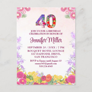 Blumenkohl 40. Geburtstag - Elegante Pastelle 40 J Einladungspostkarte