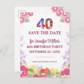 Blumenkohl, 40. Geburtstag Save the Date - Pastel Ankündigungspostkarte (Vorne/Hinten)