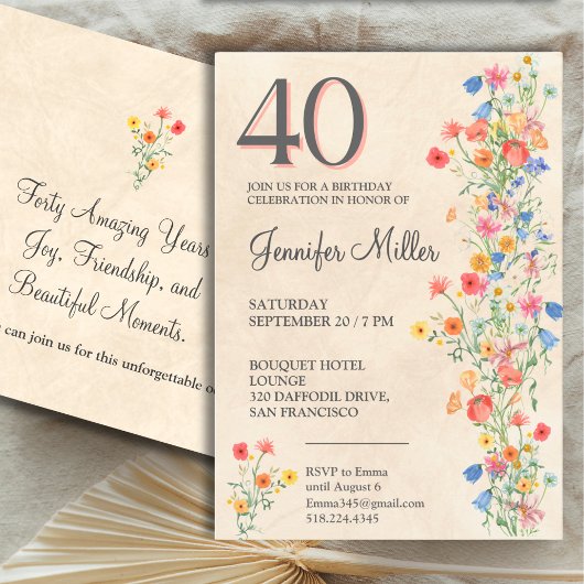 Blumenkohl 40. Geburtstag - Wildblumen 40 Jahre Einladung