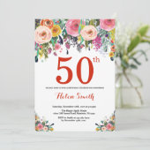Blumenkohl 50. Geburtstag Einladung Rot (Stehend Vorderseite)