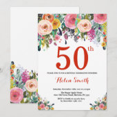 Blumenkohl 50. Geburtstag Einladung Rot (Vorne/Hinten)