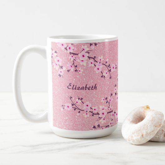 Blumenkohl-Blossom Monogram Pink-Glitzer-Kaffee Kaffeetasse (Mit Donut)