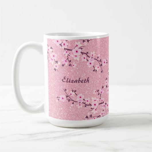 Blumenkohl-Blossom Monogram Pink-Glitzer-Kaffee Kaffeetasse (Links)