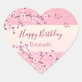 Blumenkohl Blüten Rosa Glitzer Herz-Aufkleber (Vorderseite)