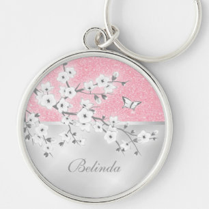 Blumenkohl Blüten Rosa Glitzer Monogramm Schlüsselanhänger