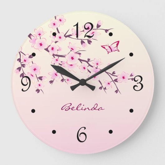 Blumenkohl-Blüten Rosa Monogramm Große Wanduhr (Vorderseite)