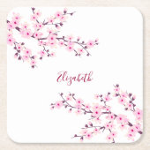 Blumenkohl Blüten Rosa Weißes Monogramm Rechteckiger Pappuntersetzer (Vorderseite)