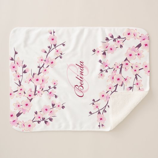 Blumenkohl Blüten Rosa Weißes Monogramm Sherpadecke (Vorderseite (Horizontal))