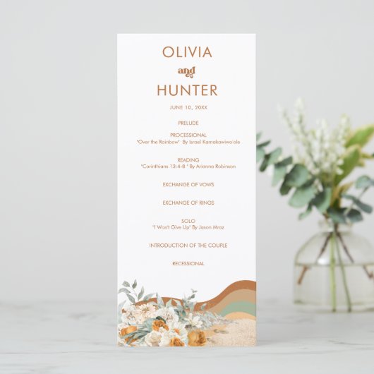 Blumenkohl Bohemisch Modernes Hochzeitsprogramm Te Menükarte (Stehend Vorderseite)