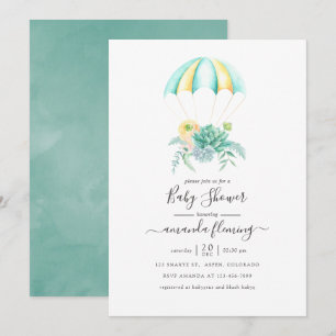 Blumenkohl Bouquet Parachute Babydusche Einladung