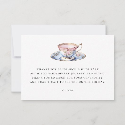 Blumenkohl Brautparty Tee Party | Romantische Rose Dankeskarte (Rückseite)