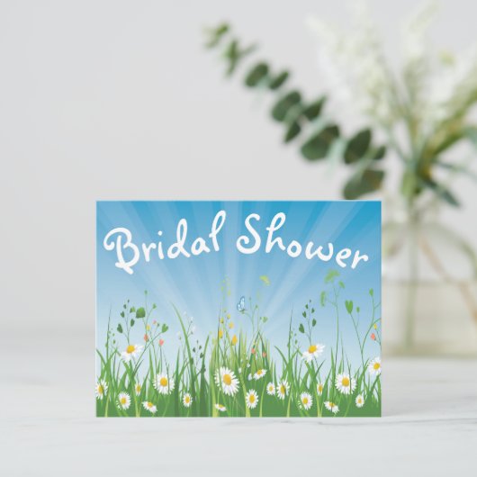 Blumenkohl Brautparty White Daisy Blue Einladung (Stehend Vorderseite)