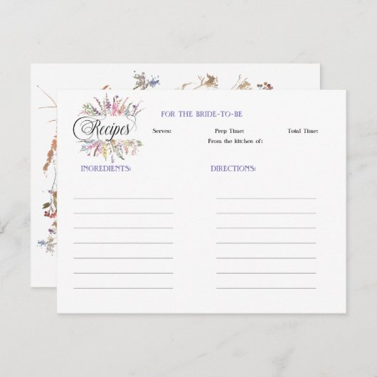 Blumenkohl Brautparty Wildblume Rezept Mitteilungskarte (Vorne/Hinten)