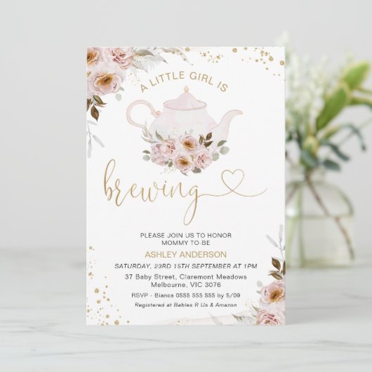 Blumenkohl ein kleines Mädchen braut Babydusche Einladung (Stehend Vorderseite)