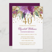 Blumenkohl-Glitzer Amethyst 40. Geburtstag Einladung (Vorne/Hinten)