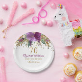 Blumenkohl-Glitzer Amethyst 70. Geburtstag Pappteller (Party)