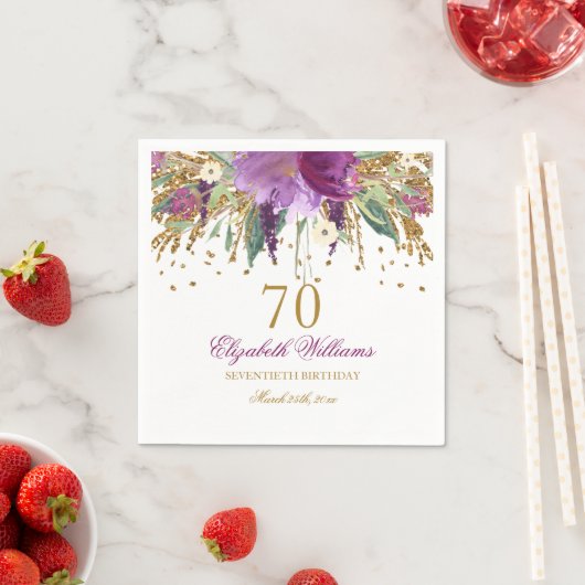 Blumenkohl-Glitzer Amethyst 70. Geburtstag Serviette (Beispiel)