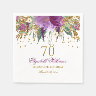 Blumenkohl-Glitzer Amethyst 70. Geburtstag Serviette