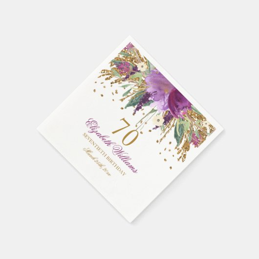 Blumenkohl-Glitzer Amethyst 70. Geburtstag Serviette (Ecke)