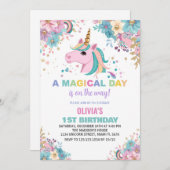 Blumenkohl Glitzer Einhorn Einladung zum Geburtsta (Vorne/Hinten)