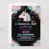 Blumenkohl Glitzer Einhorn Einladung zum Geburtsta (Vorne/Hinten)