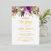 Blumenkohl-Glitzer Sparkling Amethyst Quinceanera Folieneinladung (Stehend vorne)