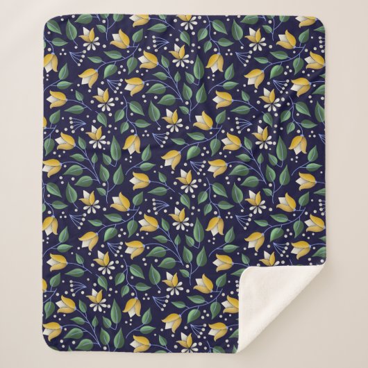 Blumenkohl in Deep Blue und Gelb Sherpadecke (Vorderseite)