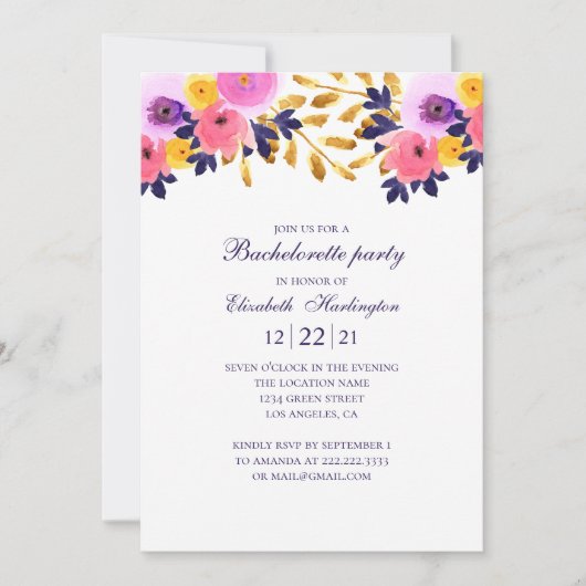 Blumenkohl-Junggeselinnen-Abschied. Rosa und viole Einladung (Vorderseite)