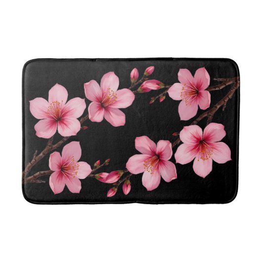 Blumenkohl-Kirsche Blüten Rosa Schwarz Badematte (Vorderseite)
