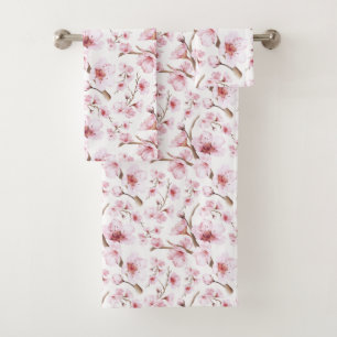 Blumenkohl-Kirsche Blüten Rosa weiß Badhandtuch Set