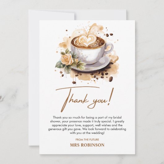 Blumenkohl Liebe ist Brown Coffee Brautparty Dankeskarte (Vorderseite)