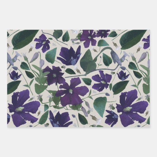 Blumenkohl Lila Clematis Trio Dekoupage Geschenk Geschenkpapier Set (Vorderseite)