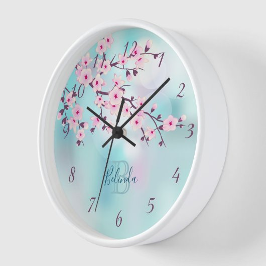 Blumenkohl Rosa Türkis Monogramm Uhr (Winkel)