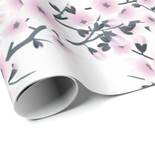 Blumenkohl Sakura Rosa Weißes Muster Geschenkpapier (Rolleneckpunkt)