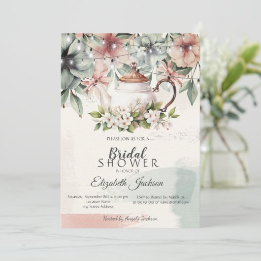 Blumenkohl-Tee-CupBrush Stroke Brautparty Einladung (Stehend Vorderseite)