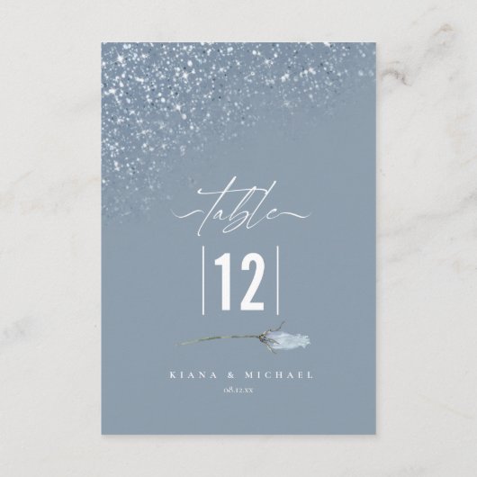 Blumenkohle Glitzern Hochzeiten Tischnummer Blue2  (Rückseite)