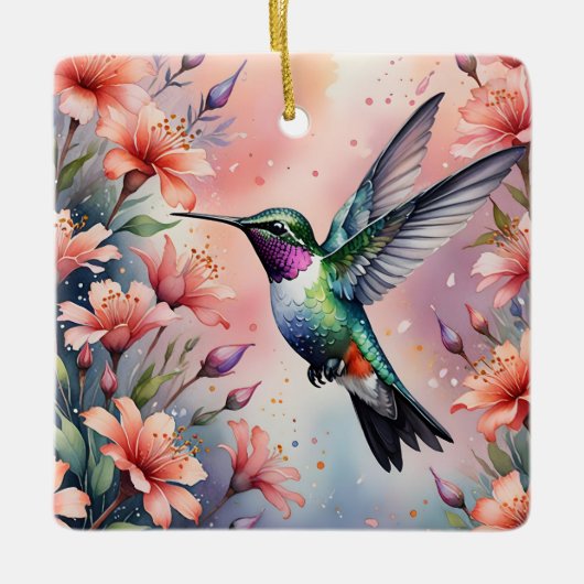 Blumenkolibri-Schmuck Keramikornament (Vorderseite)