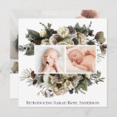 Blumenkollage Geburtshinweis für Foto Einladung (Vorne/Hinten)