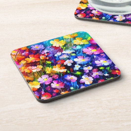 Blumenkolorexplosion Getränkeuntersetzer (Linke Seite)