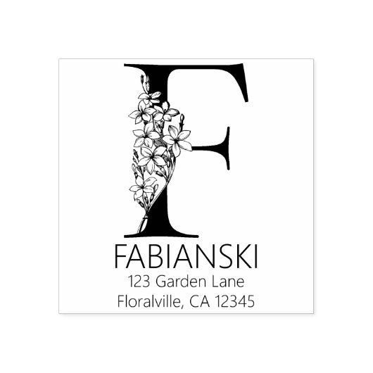 Blumenkopfbrief - F - Rücksendeadresse Monogramm Gummistempel (Prägung)