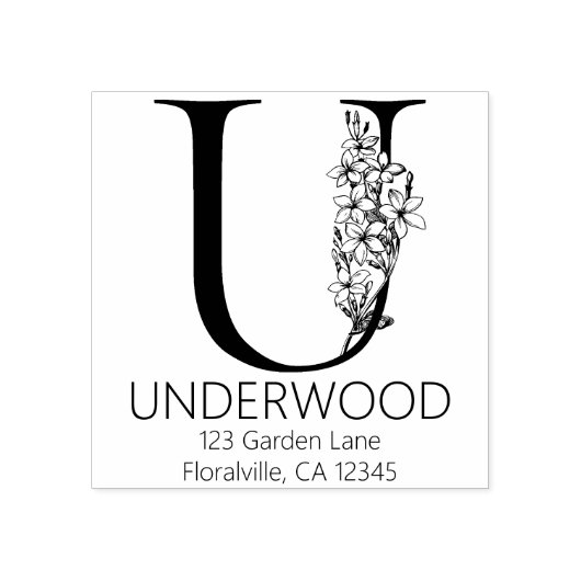 Blumenkopfbrief - U - Rücksendeadresse Monogramm Gummistempel (Prägung)