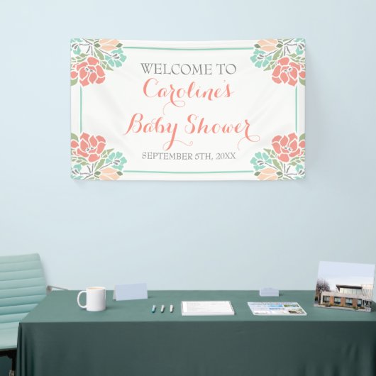 Blumenkoralle und aquamarine Baby-Dusche Banner (Messeveranstaltung)