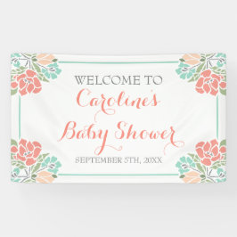 Blumenkoralle und aquamarine Baby-Dusche Banner