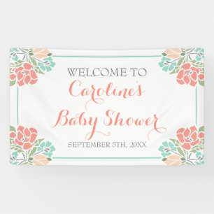 Blumenkoralle und aquamarine Baby-Dusche Banner